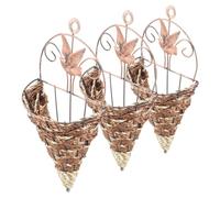 GRIRIW 3pcs Wall Hanging Flowerpot Cone Shaped Iron Basket for Garden Decor