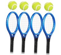 GRIRIW 4 Sets Miniature Tennis Set of Creative Blue Mini Tennis Racket and Balls Keychain Dollhouse Sports Durable for Versatile Uses and Realistic Appearance