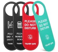 GRIRIW 4pcs Business Door Sign Please Knock Sign Please Make up Room Double-sided Layout Robust Artificial Leather Material Abrasion Resistance Clearly Legible Texts Suitable for Hotels