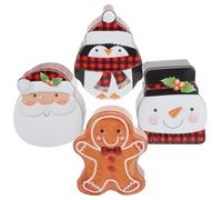 GRIRIW 4Pcs Christmas Tinplate Box Set with Elderly, Snowman, Penguin Gingerbread Designs - Christmas Candy Container, Biscuit Storage Case for Holiday Sweets and Treats