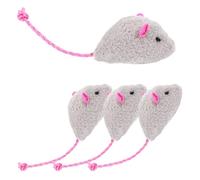 GRIRIW 4pcs Interactive Plush Mouse Cat, Realistic Teething Chew for Kittens and Indoor Cats, Soft Light Gray Self-entertainment and Exercise Pet Supplies