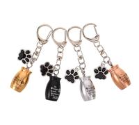 GRIRIW 4PCS Pet Urn Keychain Metal Ashes Holder with Paw Print Memorial Pendant Compact Lightweight Capsule for Dog Cat Hair Storage Keepsake Charm