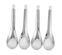 GRIRIW 4pcs Stainless Steel Slotted Skimmer and Soup Spoon Set Cooking Utensils for Home and Restaurant Use for Sauces Soups and Caviar Easy to Clean