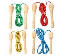 GRIRIW 4pcs Wooden Handle Fitness Jump Rope for Students Premium Cotton Rope for Safe Skipping Outdoor Exercise Equipment for Brain Development and Concentration Training Random Color