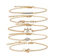 GRIRIW 5pcs Adjustable Cupid's Arrow Bracelet and Anklet Set for Women, Alloy Material, Golden Colour, for Beach and Birthday Parties
