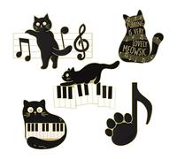 GRIRIW 5pcs Cat Brooches Set with Piano Notes Design, Adorable Black Alloy Enamel Pins for Clothing and Backpack, Vibrant Touch to Bring Good Mood, for Christmas Accessories