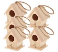 GRIRIW 5pcs Wooden Finch Nesting Box Mini Bird House with Realistic Look and Imitation Bird's Nest Design, Beige Wood Material Suitable for Photo Background Props and Party Favor Random
