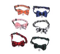 GRIRIW 6pcs Cat Collars with Bells Unique Plaid Design Comfortable Neck Decor for Cats and Dogs Skin-friendly Material Pet Supplies