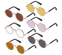 GRIRIW 6Pcs Pet Sunglasses Adorable Eyewear for Cats and Dogs Durable Funny Party Eyeglasses Gold Frame Yellow White Pink Tawny Black Crystal Red
