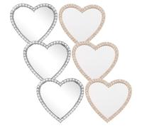 GRIRIW 6pcs Rhinestone Heart Shape Mirror Phone Case Charms Lightweight Metal and Glass DIY Decoration for Women and Makeup and Valentine’s Day Accessories