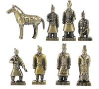 GRIRIW 8pcs Small Terracotta Warriors Statues Metal Craft Figurines Emperor Statue Decor Office Work Desk Ancient Qin Dynasty Home Decoration Set