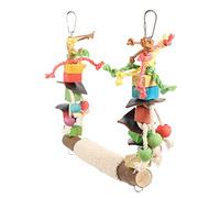 GRIRIW Bird Swing and Wooden Perch Toy 25cm x 25cm for Parakeets and Medium Large Parrots, Natural Wood Chewing Stand for Parrot Cage Accessories and Balance Training