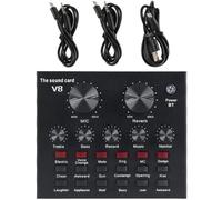 GRIRIW Black Metal Live Streaming Sound Card Set with Intelligent Noise-reduction Chip and Microphone Volume Adjustment for Shouting and Recording