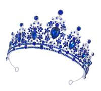 GRIRIW Blue Rhinestone Wedding Crown Headband Leaf-shaped and Flower Rhinestone Details for Bride with Portable Design and Pin on Both Ends for Halloween and Thanksgiving Parties