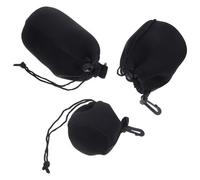 GRIRIW Camera Protective Soft Pouches Lens Neoprene Bags 3pcs with Drawstring Opening and Carabiner Compact Lens Holders for Outdoor Use for Travel and Storage