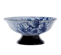 GRIRIW Ceramic Fruit Bowl Blue and White Porcelain Pedestal Fruit Basket Decorative Footed Vegetable Holder Tray Container for Kitchen Countertop Veggie Candy Cookie Cake