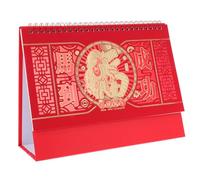 GRIRIW Chinese Year Horse Desk Calendar Red Flip Stand Up Small Desktop Organizer with Coil Binding for Home Office School Festive Lunar Year Planner and Memo Notepad