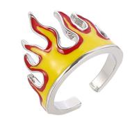 GRIRIW Creative Fire Flame Open Ring for Women High Polished Finish and Wear-resistant Metal, Adjustable Chunky Finger Jewellery for Occasions and Stylish Hip Hop Fashion