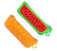 GRIRIW Cute Fruit Silicone Pencil Case 2pcs Large Capacity Pen Pouch for Students Waterproof Stationery Organizer Kawaii Watermelon and Orange Design