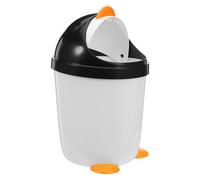 GRIRIW Desk Bin Penguin Trash Can with Fliptop Lid 21 X 14 CM Plastic White for Office Car Bedroom Bathroom Boys and Waste Storage