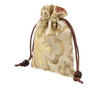GRIRIW Elegant Silk Drawstring Jewelry Pouch for Singing Bowls and Buddhist Prayer Beads, Portable Fortune Bag with Embroidered Design for Daily Use and Travel
