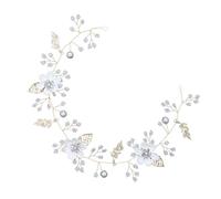 GRIRIW Elegant White Alloy Pearl Headband with Flower and Leaf Decoration, Lightweight and Shape Adjustable Bridal Hair Accessory for Wedding and Party Celebrations