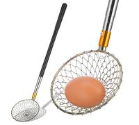 GRIRIW Extendable Egg Picking Tool with Stainless Steel Telescopic Structure and Wire Basket, 1.5m Reach Egg Collector for Chicken Coop and Quail Nest, Practical Nut and Peanut Reacher