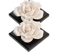 GRIRIW Fragrance Diffuser Essential Oil Diffuser 2pcs Rose Shaped Ceramic with Wood Base Air Freshener Decor with Unique round Corners for Living Room and Office