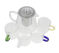GRIRIW Heat-Resistant Glass Teapot Set with 4 Colorful Cups 550ml Capacity for Tea Lovers and Home Use Includes Tea Infuser