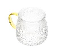 GRIRIW High Borosilicate Glass Tea Mug Set with Hammer Pattern, Yellow Mushroom Design, 3pcs Infuser Cup with Textured Lid for Home and Office Hot Beverage Drinking