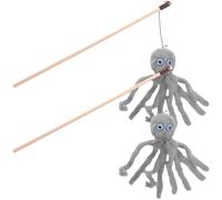 GRIRIW Interactive Cat Toys Octopus Teaser Stick with Plush Design Wooden Rod for High Energy Indoor Cats Fun Play and Chewing Entertainment