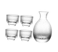 GRIRIW Japanese Style Sake Set Glass Wine Dispenser Pot with Transparent Carafe and Hammer-Textured Sake Cups for Home and Restaurant Use