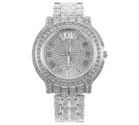 GRIRIW Ladies Rhinestone Quartz Wrist Watch Silver Alloy Fashion | Roman Numeral Dial, Glass Face, Comfortable Wear, Practical Timekeeping for Woman and Lady