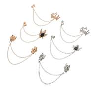 GRIRIW Lightweight Vintage Lapel Chain Clips 6pcs Featuring Crown and Dragon Head, Durable Alloy Cardigan Sweater Collar Fastener for Business and Work, Suitable for Men and Women