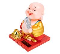 GRIRIW Maitreya Buddha Car Decoration Solar Powered Nodding Head Sculpture Golden Resin Buddhist Figurine Desktop Home Ornament for Meditation and Feng Shui