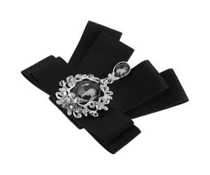 GRIRIW Men's Lapel Pin Bow Brooch, Vintage Rhinestone Pre-tied Bow Tie, Black Alloy and Polyester Cotton, Secure Easy to Use, for Groomsmen Weddings and Special Occasions