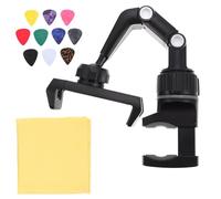 GRIRIW Musician Phone Stand for Guitar Microphone, Clip-On Adjustable Cell Phone Holder with Sheet Music Rack, Black-Grey, Includes Cleaning Cloth for Instrument Use