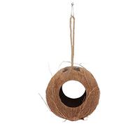 GRIRIW Natural Coconut Hiding Cave for Parrots Hamsters Lizards 2-Hole Bird Nest Eating Bowl Multifunctional PET Feeder House