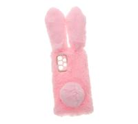 GRIRIW Plush Rabbit Ear Phone Case for Soft Tpu Material with Faux Fur Scratch-resistant Protective Cover Warm Winter Cellphone Case for Chic Pink Design