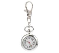 GRIRIW Portable Hanging Pocket Watch Keyring with Large Number Dial | Silver Alloy and Glass Build, Buckle Detail, for Students, Exams, Belt or Keys Random Style