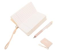 GRIRIW Portable Small Pocket Notebook with Silent Pen, Beige Pu Leather Cover Mini Journal for Office and School Memo Pads, Sturdy Hanging Strap Writing Notepad for Travel and Work