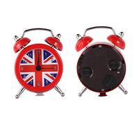 GRIRIW Red Alarm Clock with Union Flag Pattern, Mini Bedside Desktop Alarm Clock, Silent Moving Metal Design for Home and Dorm Use, Punctual for Morning Call