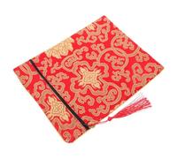 GRIRIW Red Brocade Embroidered Silk Book Pouch for Bible and Buddhist Scriptures Fabric Organizer Bag with Spacious Interior for Documents and Files Versatile Storage with Carry Handle