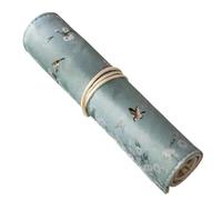 GRIRIW Retro Blue Cloth Pen Bag with Beautiful Flowers and Cranes Printing, Polyester Pencil Roll Case for Storing Pens and Pencils, for Home Use