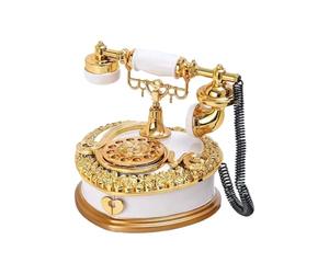 GRIRIW Retro Telephone Music Box Storage Case, Vintage Decorative Musical Box with 8-Tone Melody, White Office Home Decor Organizer