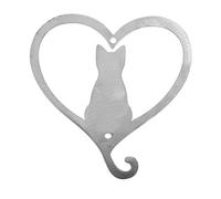 GRIRIW Silver Iron Hanging Heart Cat Ornament Wall Decor for Yard and Fence, Hand- Metal Wall Hanging Not Easy to Fade, Cartoon Style Cat Garden Decoration without Lanyard