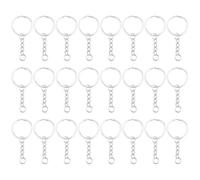 GRIRIW Silver Iron Keychain 25mm Outer Diameter Round with Chain 100pcs Key Chain Connection 1.5mm Wire Diameter for Jewelry Making and Crafts