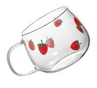 GRIRIW Strawberry Print Glass Cup for Hot Beverage Microwave Safe for Tea Cups at Breakfast