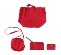 GRIRIW Stylish Pu Women Bags Four-piece Set Including Tote Bag Purse with Storage Pouch for Going or Camping Featuring Simple Design and Red Colour