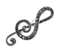 GRIRIW Treble Clef Brooch Silver Zinc Alloy Pin for Women, Lightweight Musical Note Accessory with Rhinestones for Festivals and Daily Wear